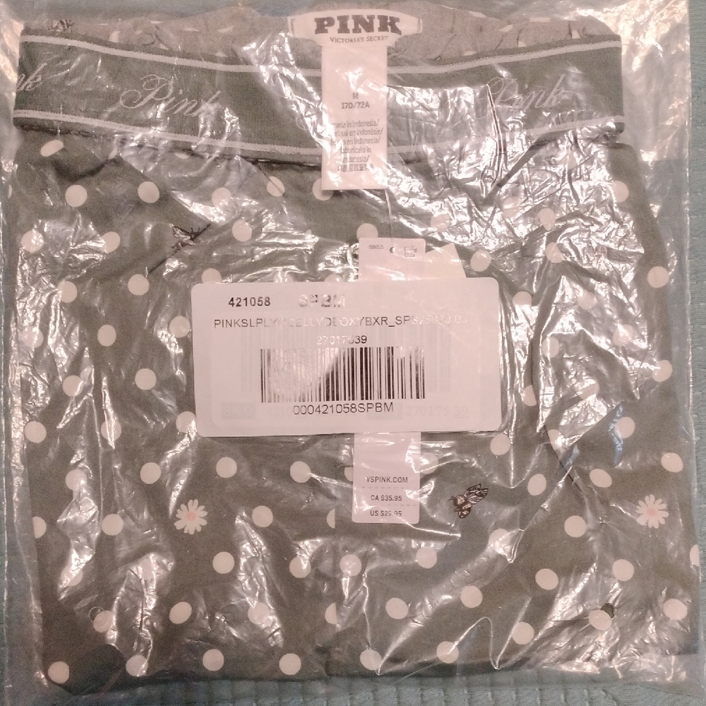 PINK by Victoria's Secret Gray Sleep Top with White Polka Dots